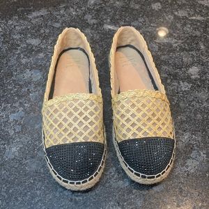 INC Black Rhinestone EspadrillesSz 7 Slides Flats Slip On